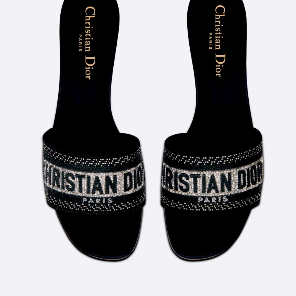Authentic Dior Black Metallic & Silver Dway Heeled Slide - Size 7
